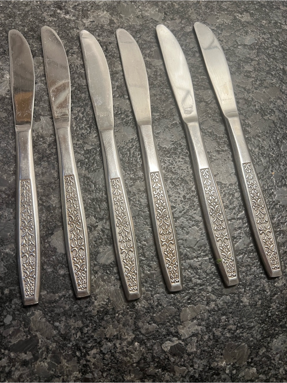 Stainless Steel Ornate Handle Butter Knives - Set of 6 - exc condition